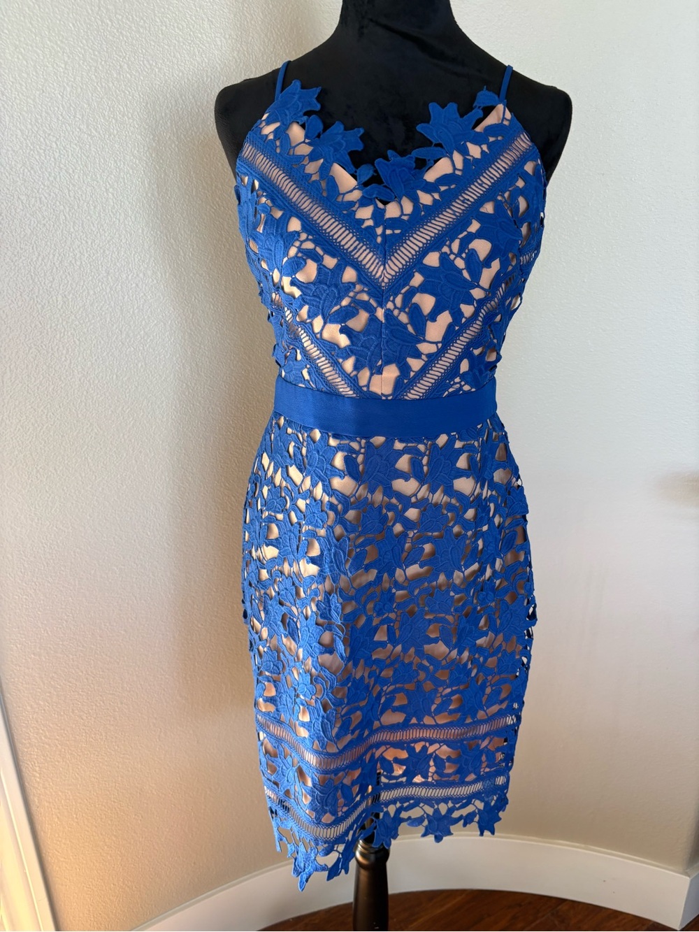 Adelyn Rae Royal Blue Floral Lace Midi Dress